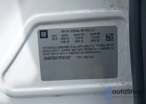 2015 Buick Lacrosse Premium Ii from USA, damaged, VIN 1G4GF5G31FF321427